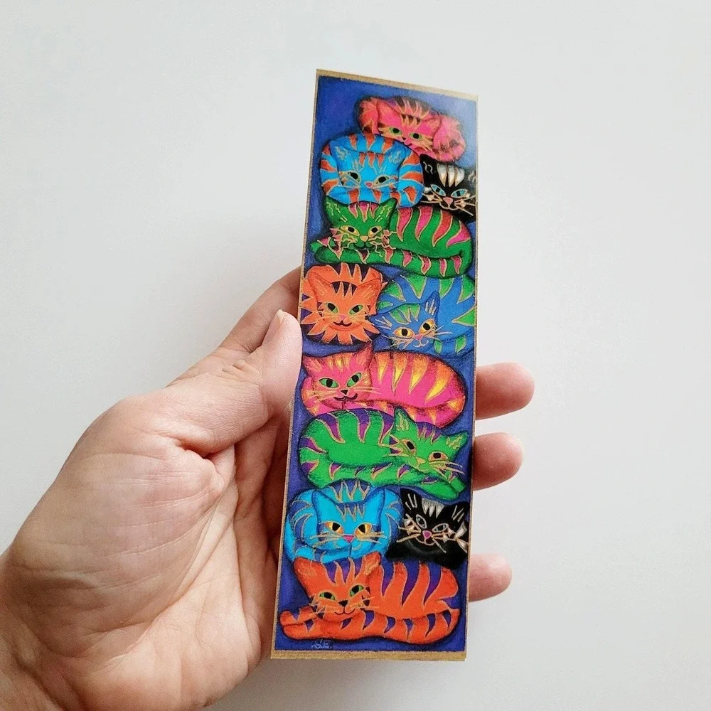 Vintage‎ 90s Suzanne Ewart Cats Bookmark Barnes Nobel Colorful Whimsical England